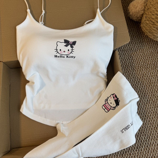 轻奢hellokitty吊带背心女带胸垫纯欲辣妹修身 抽褶甜辣内搭上衣