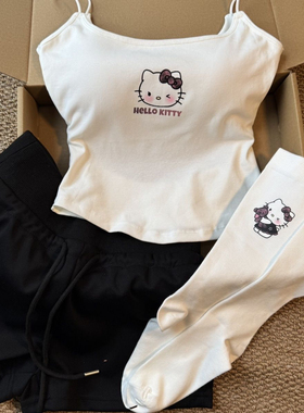 黑紫小熊kitty原创吊带背心女夏款小心机设计带胸垫修身辣妹上衣