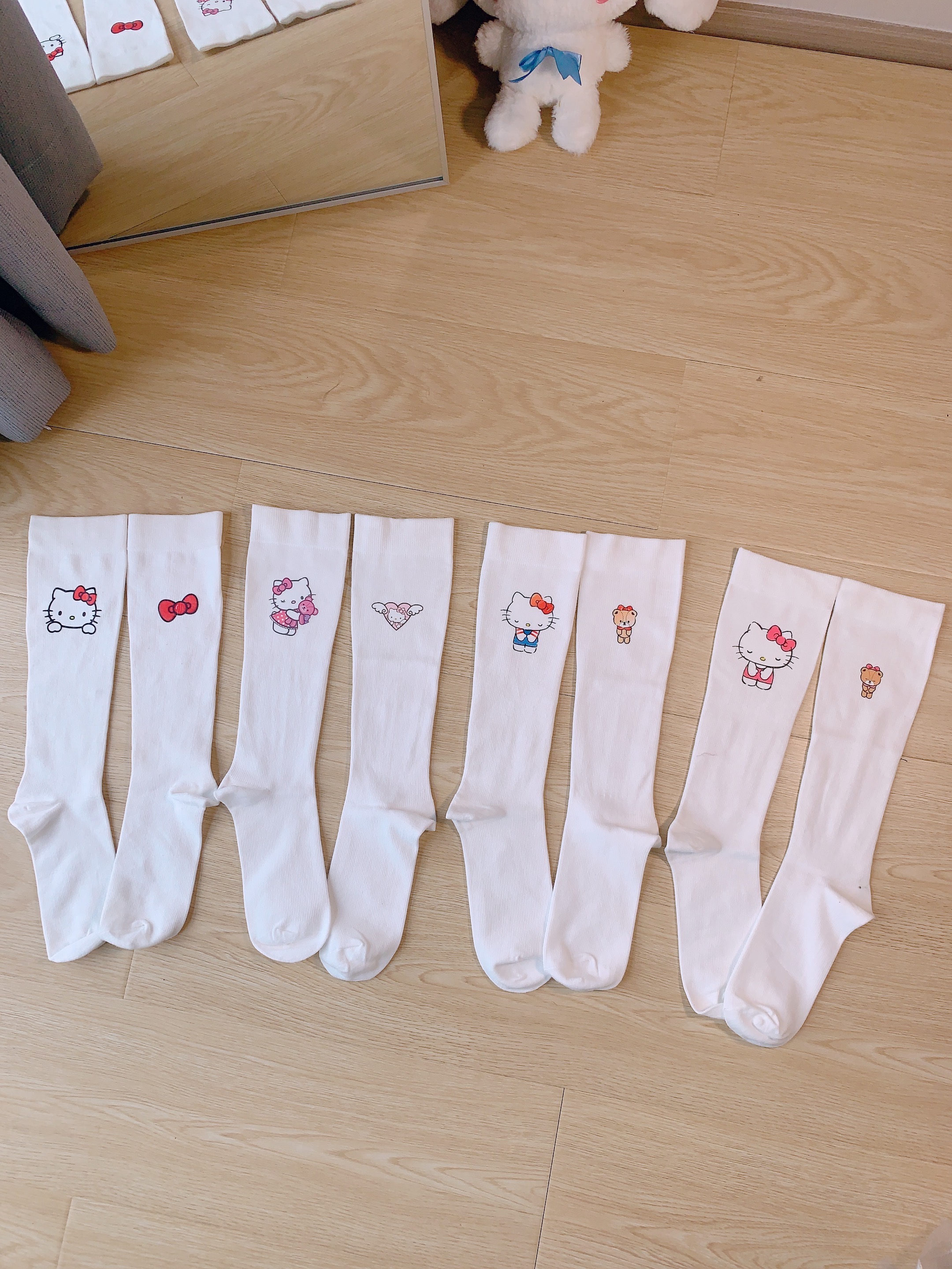 瘦腿长袜凯蒂猫纯棉白色