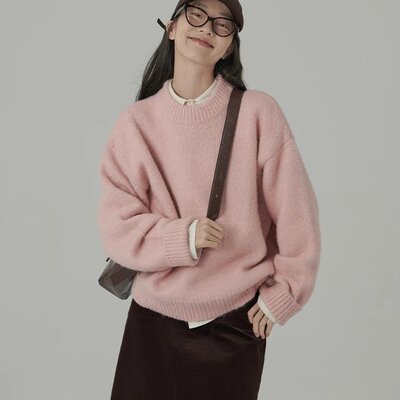 HAVERICE饭馆 糯糯奶贝 秋冬慵懒治愈圆领百搭羊毛针织上衣毛衣女