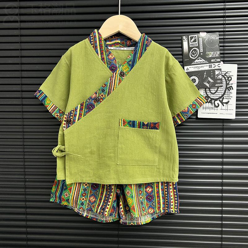 男童夏季棉麻汉服唐装套装