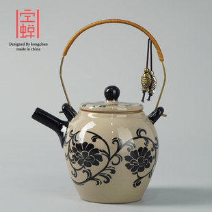 陶瓷雕花提梁茶壶泡茶专用功夫茶具单壶家用泡茶器高档小茶壶新款