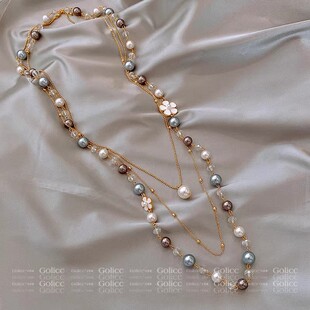 高档大气双层珍珠项链长款毛衣链女2021年新款网红个性卫衣配饰