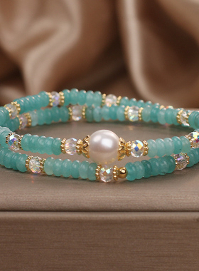 天然绿纹石算盘珠双圈手链女