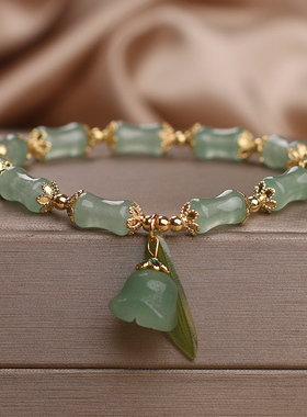 国风新中式翠绿竹节串珠手链夏