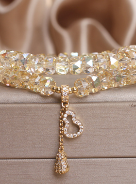 黄水晶葫芦算盘珠双圈手串女