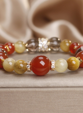 天然虎眼石红玛瑙转运珠手链女