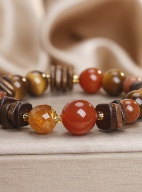 新中式虎眼石沉香红玛瑙转运手串