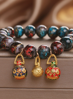 吞金兽手链女国潮琉璃串珠手串