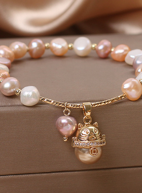 招财猫ins小众风天然淡水珍珠