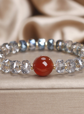 轻奢渐变蓝水晶红玛瑙转运手链