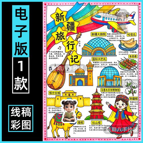 新疆旅行记手抄报新疆名胜古迹导览图假期旅游导游图涂色电子小报
