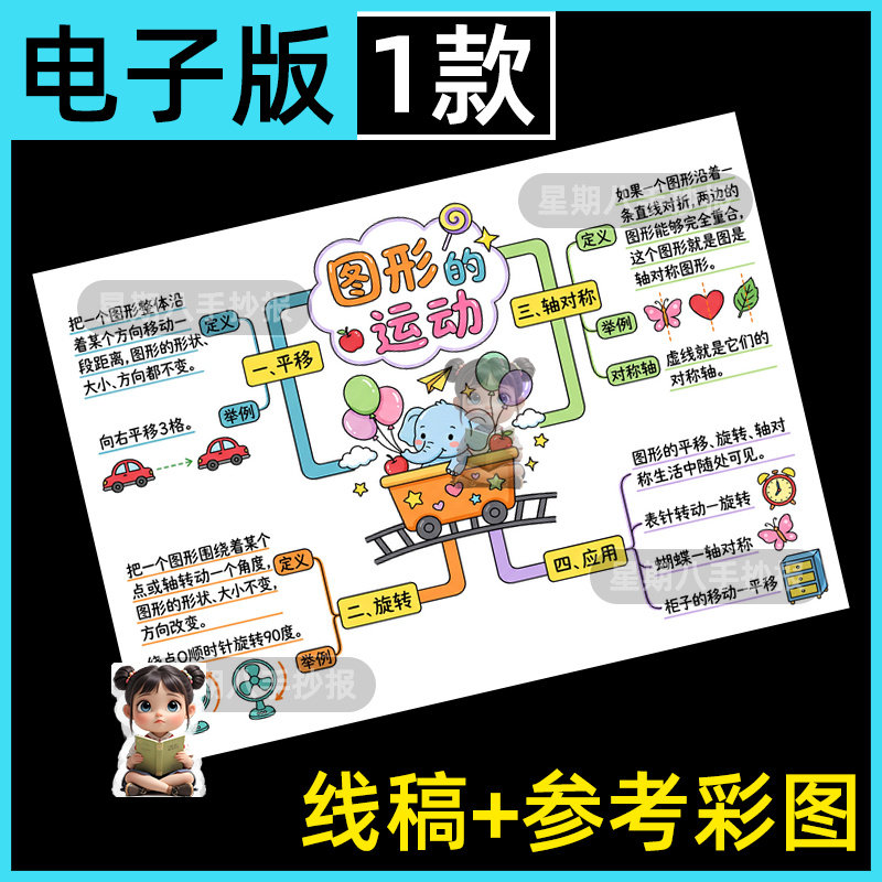 新人教版五年级上册数学第四单元思维导图图形的运动手抄报电子版