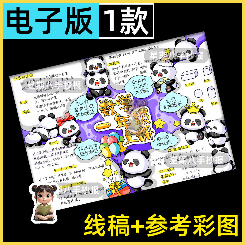 一年级数学上册知识点总结思维导图手抄报电子模板总复习小报线稿