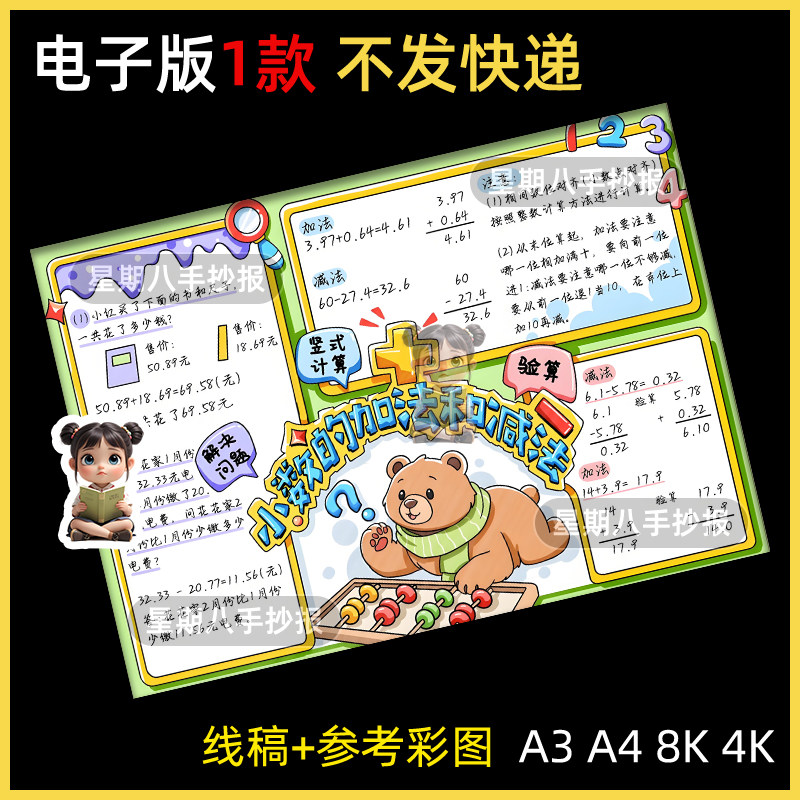 小数的加法和减法思维导图手抄报数学四年级下册第六单元电子小报