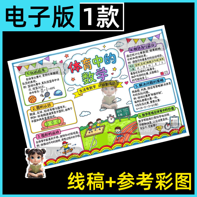 体育中的数学手抄报电子模板新人教版六年级上册单元知识手绘小报