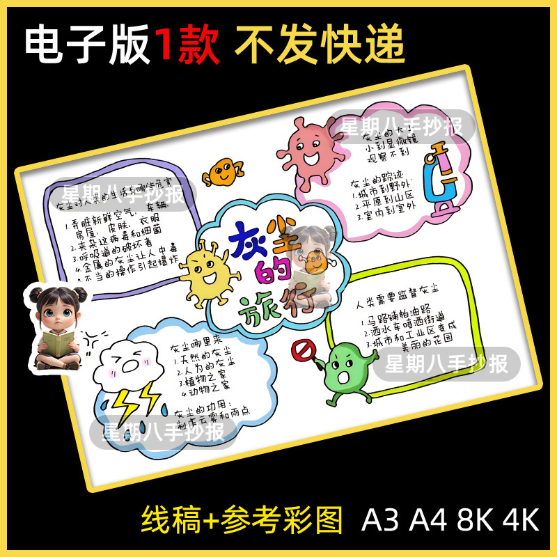 灰尘的旅行细菌历险记手抄报四年级读书阅读好书推荐电子模版线稿