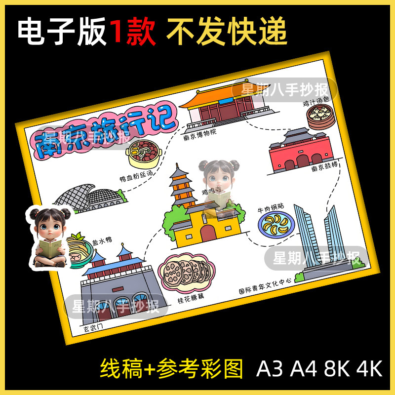 南京旅行记手抄报电子版假期旅游导览图国庆旅游名胜古迹南京旅游