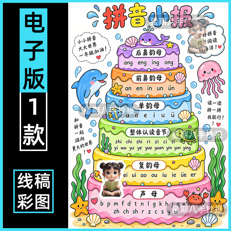 拼音小报汉语拼音王国乐园一年级声母韵母字母认识绘画手抄报模版