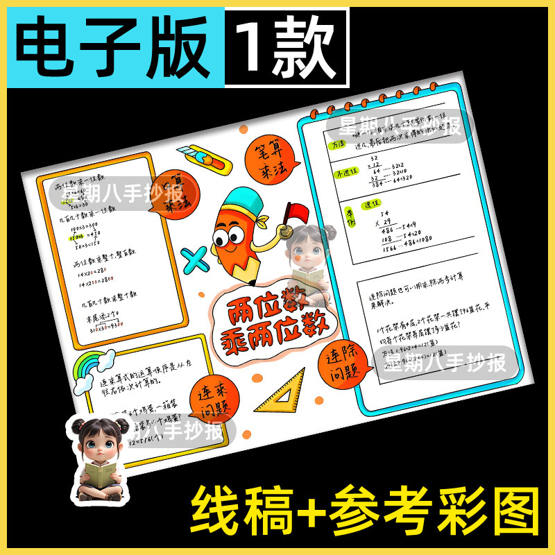 两位数乘两位数思维导图手抄报模板小学生数学三年级下册第四单元
