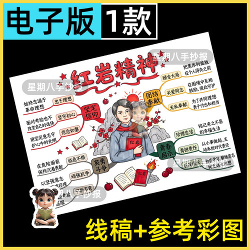 红岩思维导图传承红岩精神手抄报初中生读书阅读好书推荐小报电子