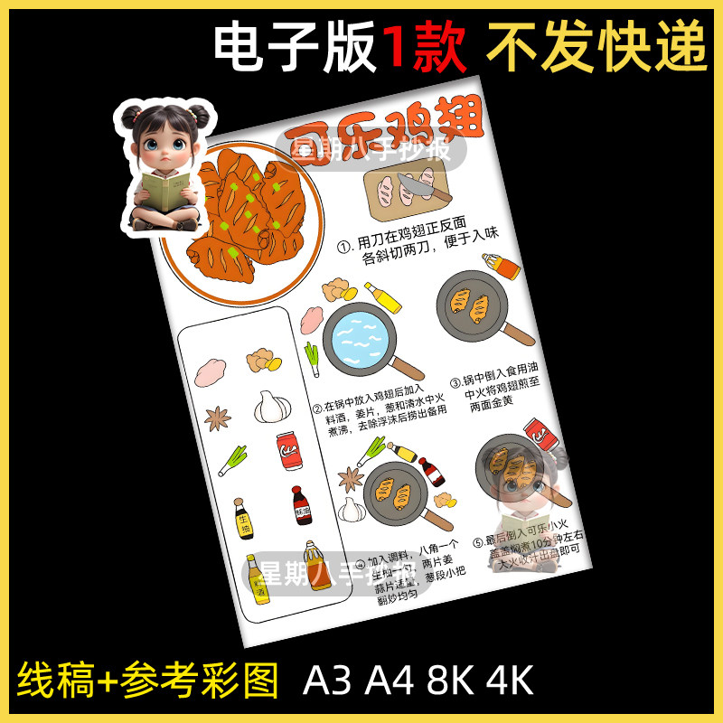 可乐鸡翅做法操作过程手抄报中华美食家乡特色菜谱寒假学做一道菜