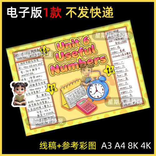 三年级上册第六单元英语思维导图Useful numbers有用的数字手抄报
