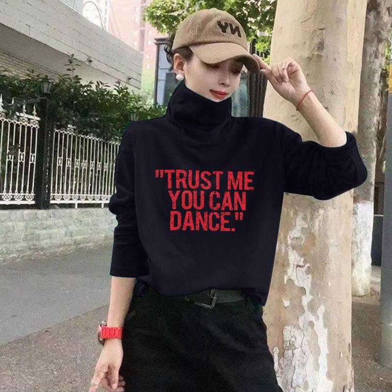 欧洲站秋冬季时尚印花高领T恤