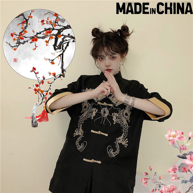 中國風唐裝女上衣複古風刺繡開衫寬松短款盤扣漢服襯衫外套學生潮在類目 女裝/女士精品, 襯衫中 - 來自Buy2taobao.com提供專業的淘寶代購服務