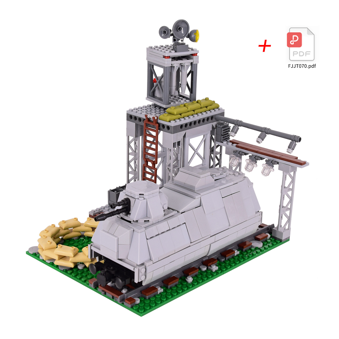 军事基地武器运输火车站城市轨道模型车厢头铁路拼装男孩玩具积木