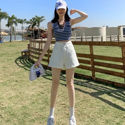 网红新款白色短裤子梨形高腰夏季新品a字阔腿牛仔裤女显瘦辣妹设