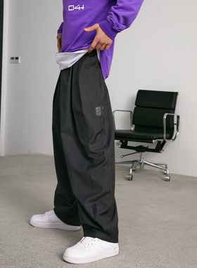 C14 online春秋季潮牌三褶标签西裤男宽松休闲情侣款阔脚长裤子