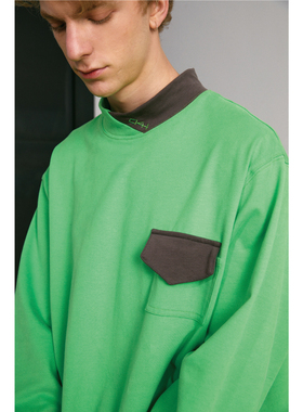 C14 online国潮牌街头高领拼接纯棉长袖T恤情侣装春秋宽松打底衫