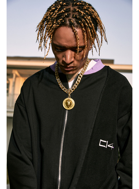 C14 online秋季新款街头嘻哈结构拼接情侣装宽松开衫卫衣男外套