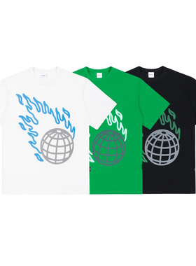 C14 online 25SS 绿色/黑色/白色 地球图案印花短袖T恤