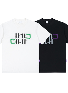 C14 online 25SS  黑/白  镜像品牌LOGO印绣结合宽松短袖T恤