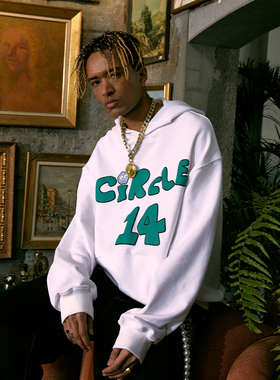 C14 online秋季新款国潮牌街头印绣连帽卫衣男宽松情侣装休闲帽衫