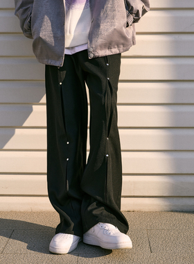 C14 online秋季新款柳钉西裤男纯色宽松直筒高腰垂坠感长裤子潮牌
