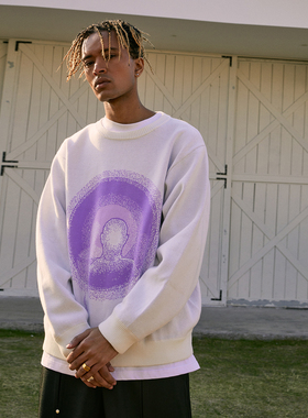 C14 online春秋国潮牌人像提花针织衫宽松休闲套头情侣长袖毛衣