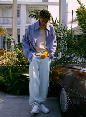 C14 online秋季新款条纹衬衫男宽松休闲长袖衬衣上衣情侣ins潮牌