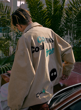 C14 online秋季国潮牌街头煤炭印花情侣教练夹克男宽松休闲外套