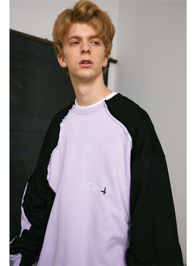 C14 online国潮牌街头拼接圆领卫衣男宽松休闲打底长袖情侣装春秋