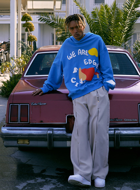 C14 online国潮牌街头发泡印花连帽卫衣男春季新款宽松帽衫情侣装