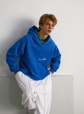 C14 online春秋季潮牌基础款纯色刺绣连帽卫衣情侣装宽松休闲帽衫