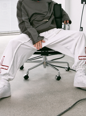 C14 online国潮牌情侣街头竖条纹刺绣廓形卫裤男宽松休闲束脚长裤