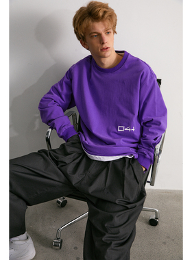 C14 online春秋季品牌LOGO基础款套头长袖T恤男情侣装宽松打底衫