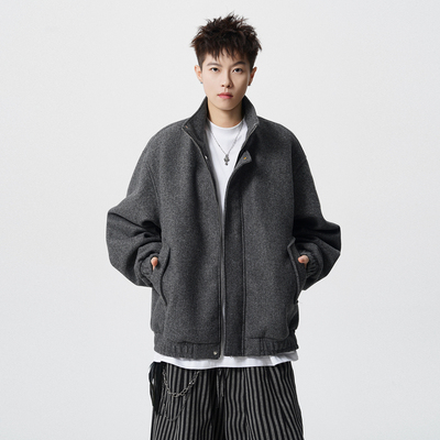 Lesstter美式宽松毛呢夹克外套