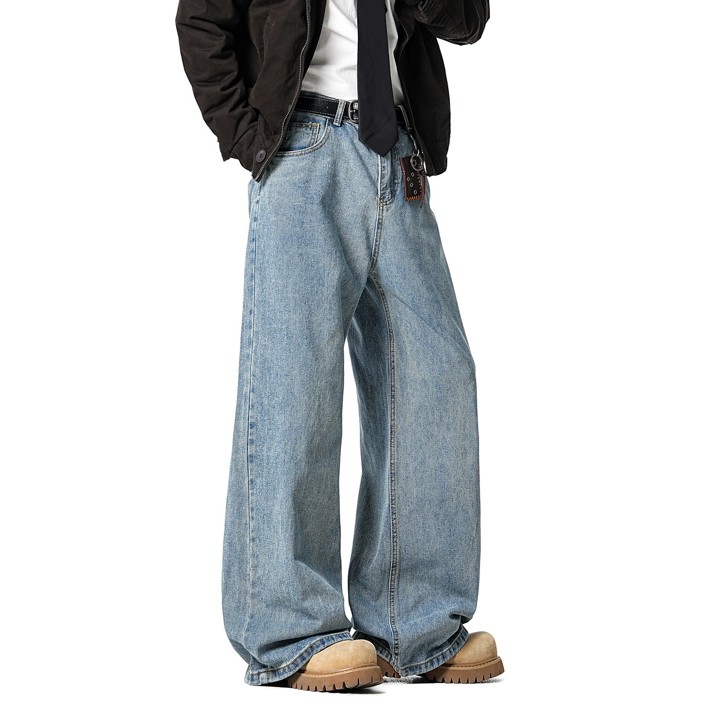 Lesstter春秋季2026新款男生美式宽松直筒牛仔裤男士水洗阔腿长裤