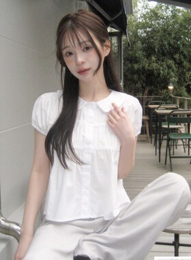 少女翻领泡泡袖设计感气质显瘦短袖衬衫