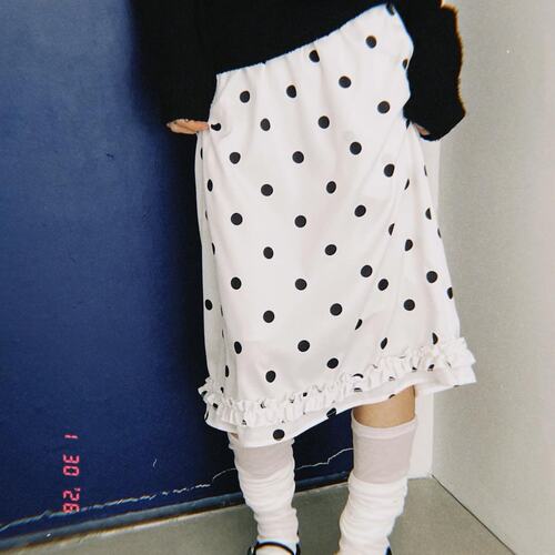 2色入 韩国复古波普风大波点圆点印花雪纺半身裙中裙松紧腰少女